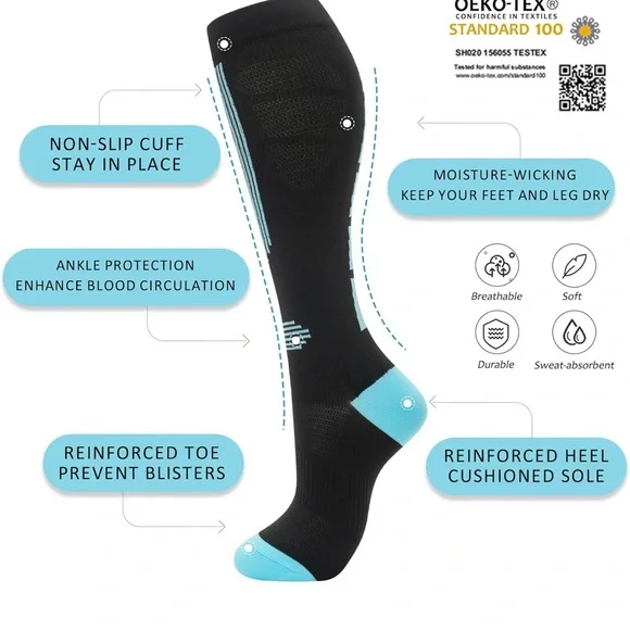 New Unisex Compression Socks Athletic Socks 20-30 mmhg bundle of 4 - Picture 3 of 7